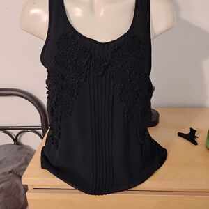 LC Lauren Conrad Black Sleeveless Floral Appliqué Blouse